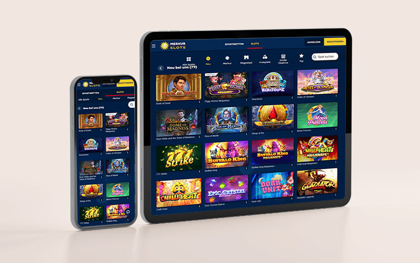 Screenshot der mobile mobilen Seite der Merkur-Slots Spielothek.