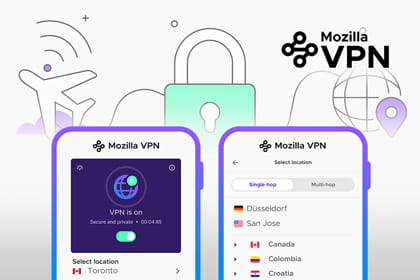 Die Mozilla VPN Bedienelemente auf dem Smartphone.