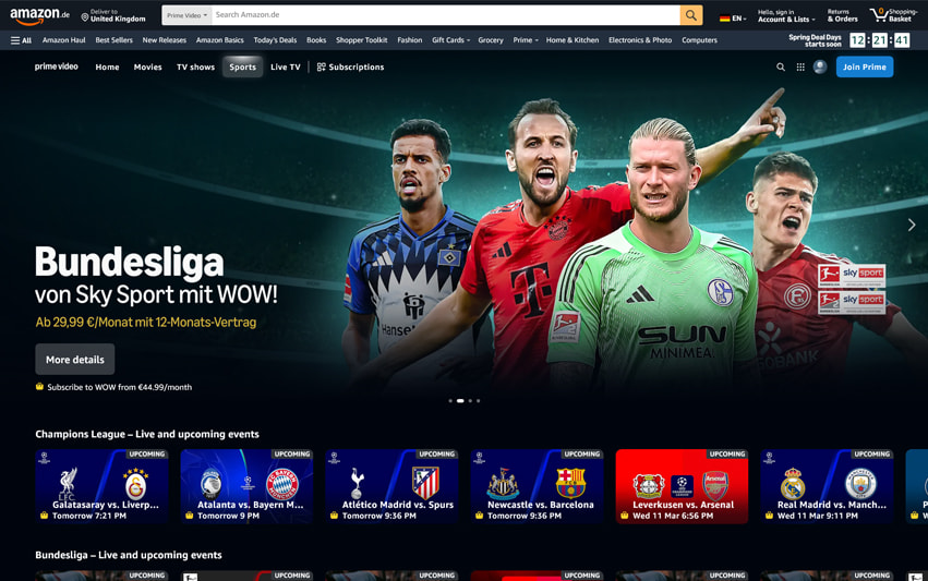 Sport-Streaming bei Amazon Prime