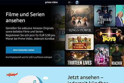 Ausschnitt aus der Amazon Prime Video Startseite.