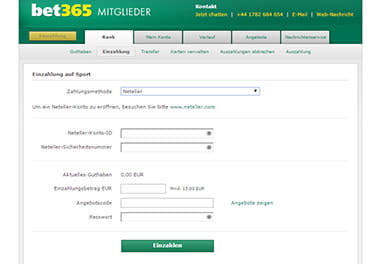 Die Einzahlung auf das bet365 Benutzerkonto