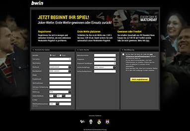 Das Anmeldeformular von bwin