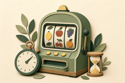 Illustration: Spielautomat mit Stoppuhr und Sanduhr