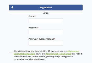 Anmeldeformular zum Ausfüllen auch per Facebook