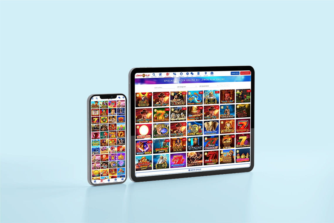 Screenshot der mobile Seite der Löwen Play Spielothek.