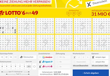 Der Lottoschein für das 6 aus 49 bei Lotto24