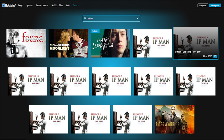 Das Angebot an Serien bei Netzkino.