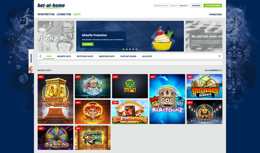 Startseite der Bet-at-home Online Spielothek.