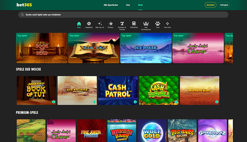 Bild der Startseite von bet365.