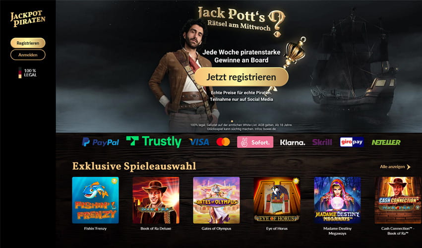 Bild der Startseite der JackpotPiraten Spielothek.