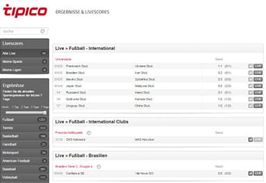 Tipico Startseite Übersicht aktueller Livewetten