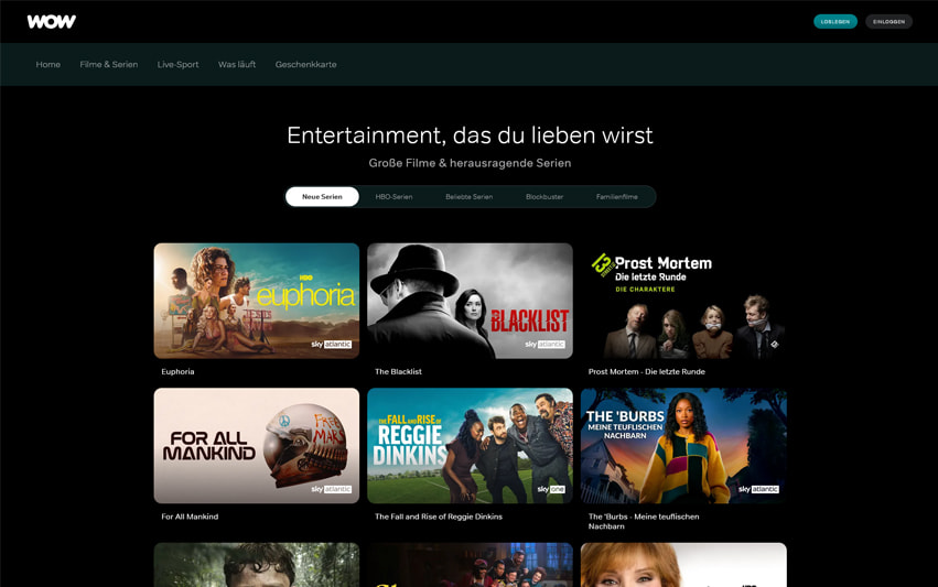Das Serienangebot bei WOW