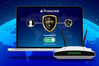 Ein Laptop und ein Router.