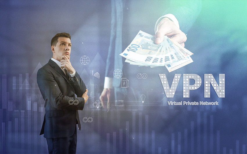 Ein grübelnder Mann neben dem Wort VPN.